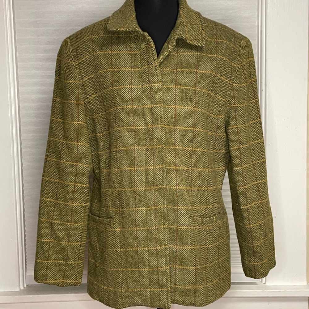 Ann Taylor Wool Olive Plaid blazer size 8 FREE SHIPPING